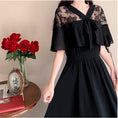 Load image into Gallery viewer, [Dong Xiaojie Series] ★Dress★ Large size lace chiffon switching black black V neck short sleeve summer
