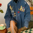 Load image into Gallery viewer, [C2 Studios Series] ★Embroidery Shirt★ Denim Shirt Cat Cat Tops Unisex Blue Blue Men's Cute
