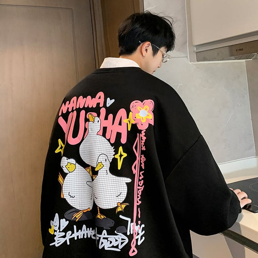 [CEXU Series] ★Tops★ 3color Unisex Men's Large Size Cartoon Black White Apricot