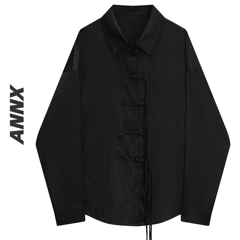 [ANNXstudio Series] ★China Style Shirt★ Tops Chinese Clothes Simple China Button Black