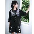 Load image into Gallery viewer, [Old Monster --- Rabbit Series] ★China style shirt★ 2color tops 3/4 sleeve tops black purple
