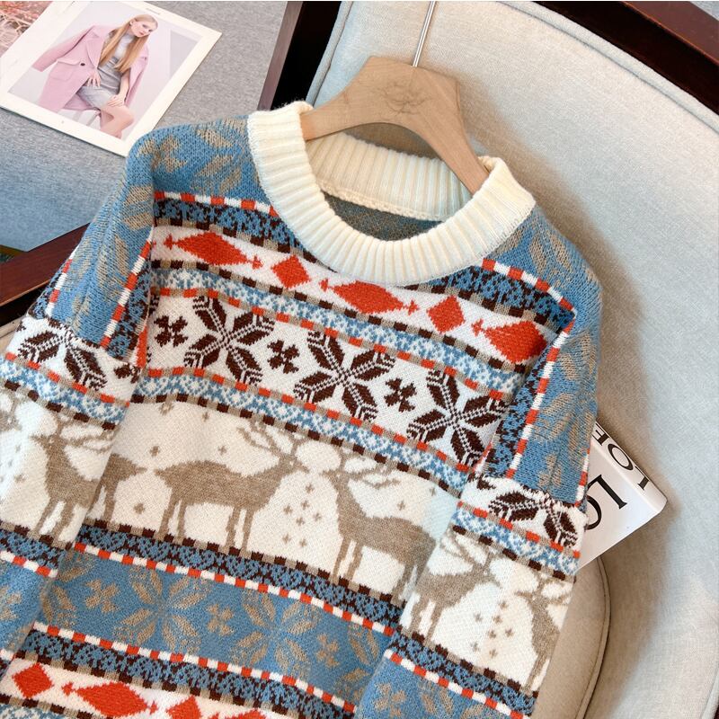 [White Sugar Series]★Sweater★ 2color Christmas Tops Cute Deer Date Apricot Green Autumn/Winter Clothes