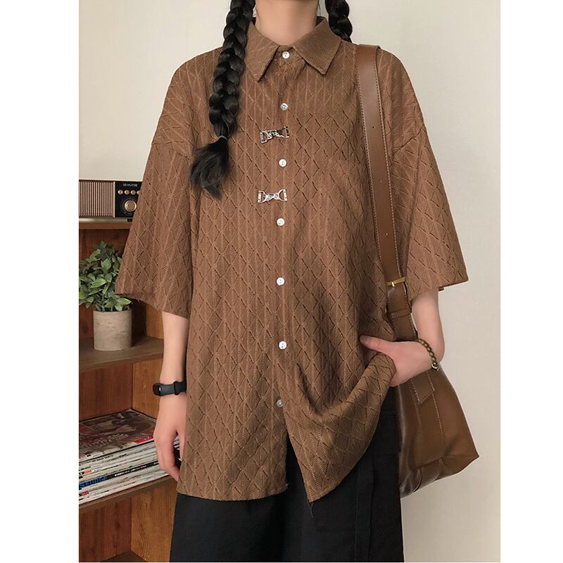 [KKTLL Series]★Shirt★ Thin Transparent Tops Unisex Men's Short Sleeve Shirt ML XL Coffee Color