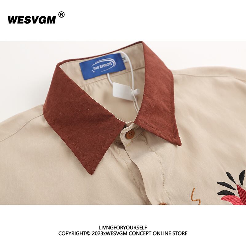 [WESVGM Series] ★Floral Pattern Shirt★ Embroidery Tops Unisex Men's Short Sleeve Shirt Floral Pattern Casual ML XL