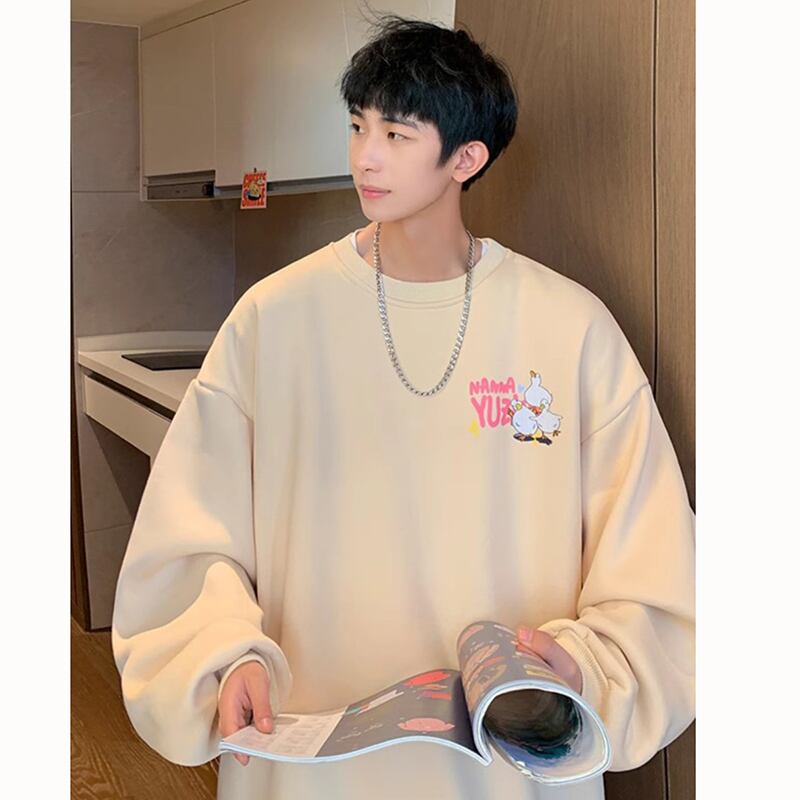 [CEXU Series] ★Tops★ 3color Unisex Men's Large Size Cartoon Black White Apricot