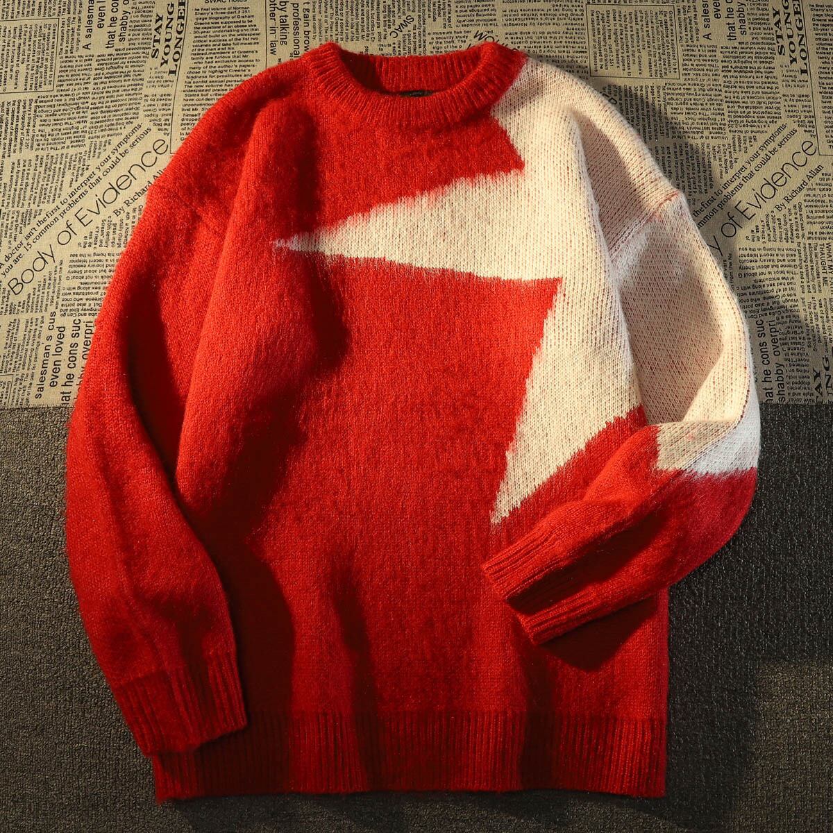 [Baraba Series] ★Sweater★ 2color Tops Unisex Men's Black Red Star Color Scheme