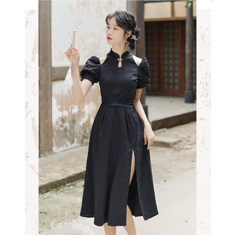 [Agoya Yui Series]★Chinese style dress★ Improved Chinese dress 2 colors Chinese clothing XS SML XL Black White