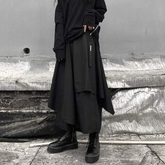 [Miyakoya Series]★Culotte Skirt★ Gaucho Pants Harajuku Style Retro Black Black Irregular Long Length Plain