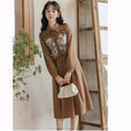 Load image into Gallery viewer, [Shukunsho series] ★China style dress★ 2color fake layered ladies cute retro autumn clothes black coffee color
