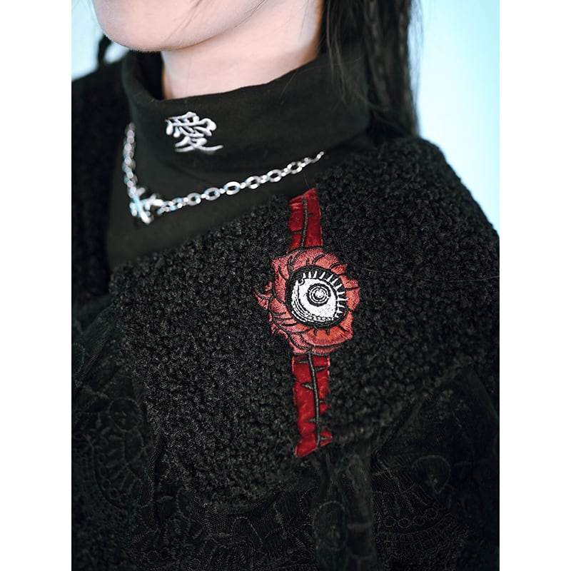 [Old Monster---Eyeball Rose Series] ★China style coat★ Winter coat, thick, warm, winter clothes, embroidery, black, black