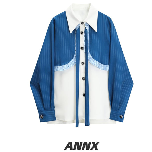 [ANNXstudio series] ★Shirt★ Long sleeve shirt Shirt Tops Fake layered Switching Design available