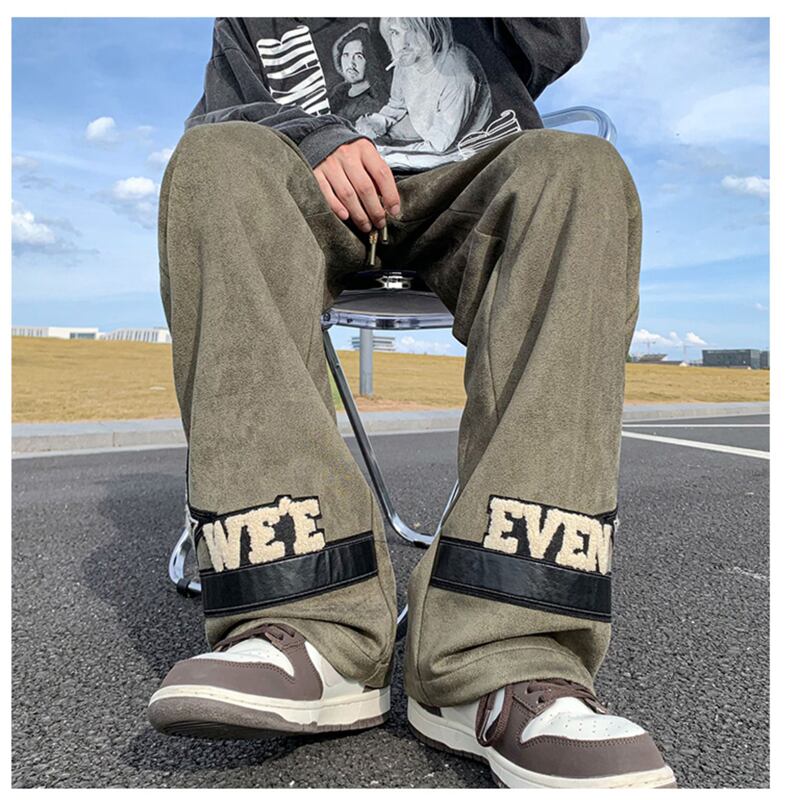 [BIGEMAN Series]★Pants★ 2color Casual Pants Bottoms Unisex Men's Large Size Alphabet Black Khaki Blue