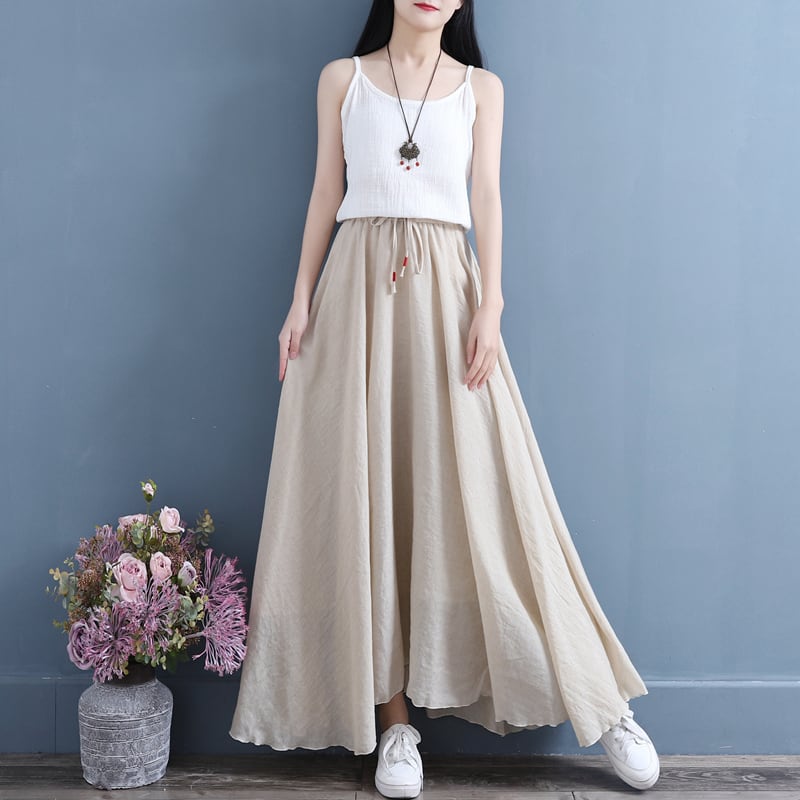 [Qing series] ★China style skirt★ 4color bottoms cotton linen plain simple easy to match