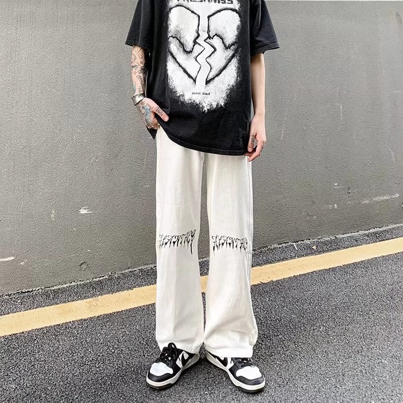 [MGJM Series]★Denim Pants★ 2color Bottoms Trousers Unisex Men's Slimming Black White Easy to match