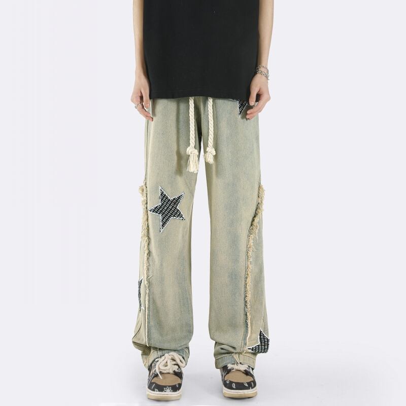 [Emeisa Series]★Denim Pants★ Bottoms Pants Unisex Men's Retro Star Star SML XL 2XL