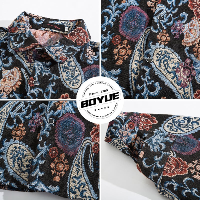 [BOYUE Leeds] ★Retro Shirt★ Long Sleeve Shirt Tops Unisex Ethnic Style Casual ML XL 2XL 3XL