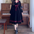 Load image into Gallery viewer, [Korin Series] ★Dress★ Velvet Large Size Women's Dress Ribbon Black Red
