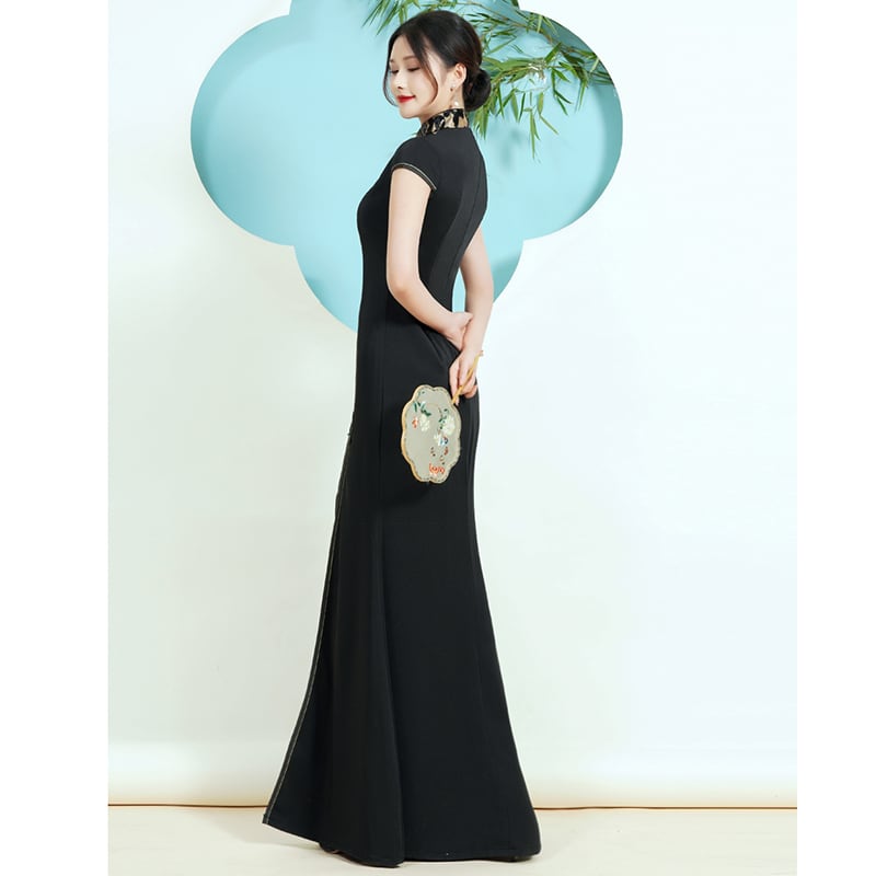 [Yukin Yumori Series] ★Cheongsam dress★ Mermaid line Improves temperament Maxi length Large size Sexy Black