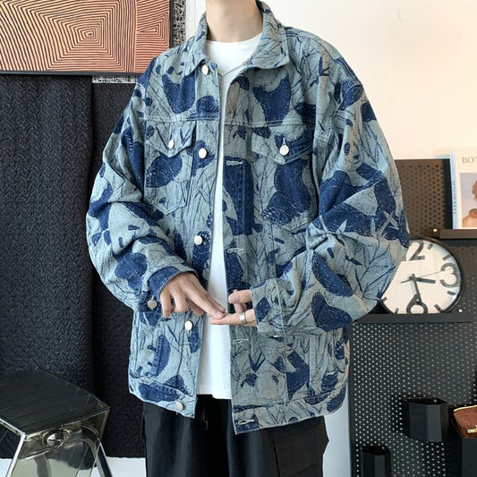 [MCL Series] ★Jacket★ Outer Denim Jacket Unisex Men's Print Blue Blue Stylish