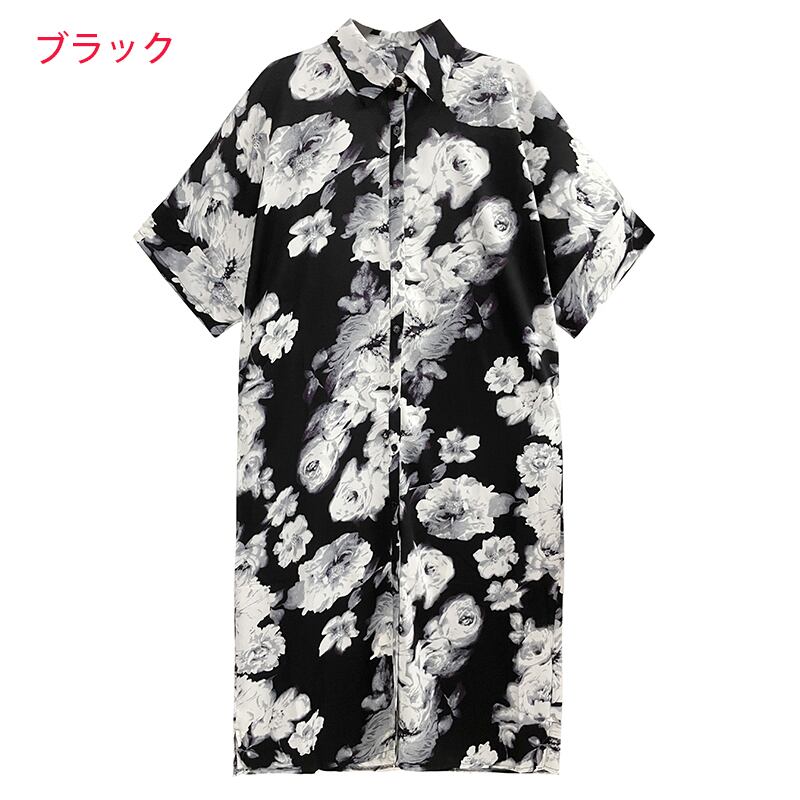 [YIDAO Series]★Shirt dress★ 2color long shirt print retro floral pattern loose casual summer clothes