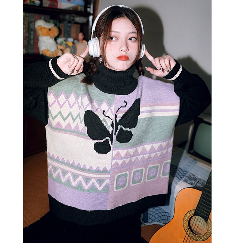 [Kokaisha --- Flashing Butterfly Series] ★China style tops★ Sweater, thick, warm, high neck, butterfly, cute