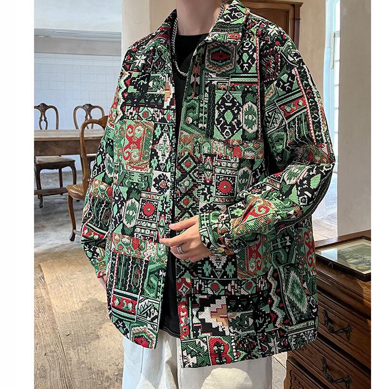 [No Series] ★Jacket★ Outer Switching Oil Painting Style Unisex Men's Large Size Ethnic Style Green