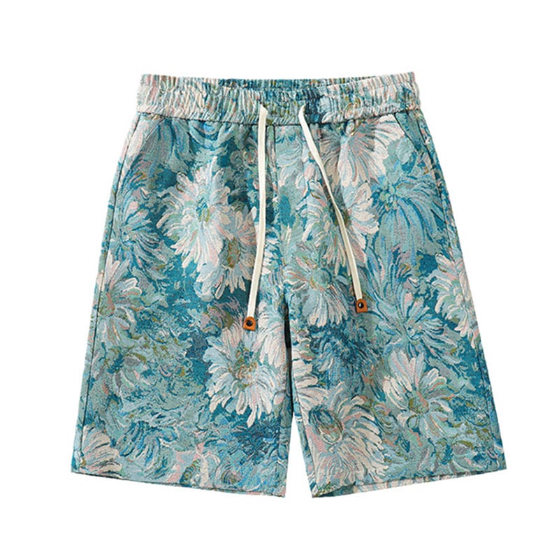 [WRZB Series]★Pants★ Oil Painting Style Shorts Shorts Unisex Men's Blue Blue Large Size