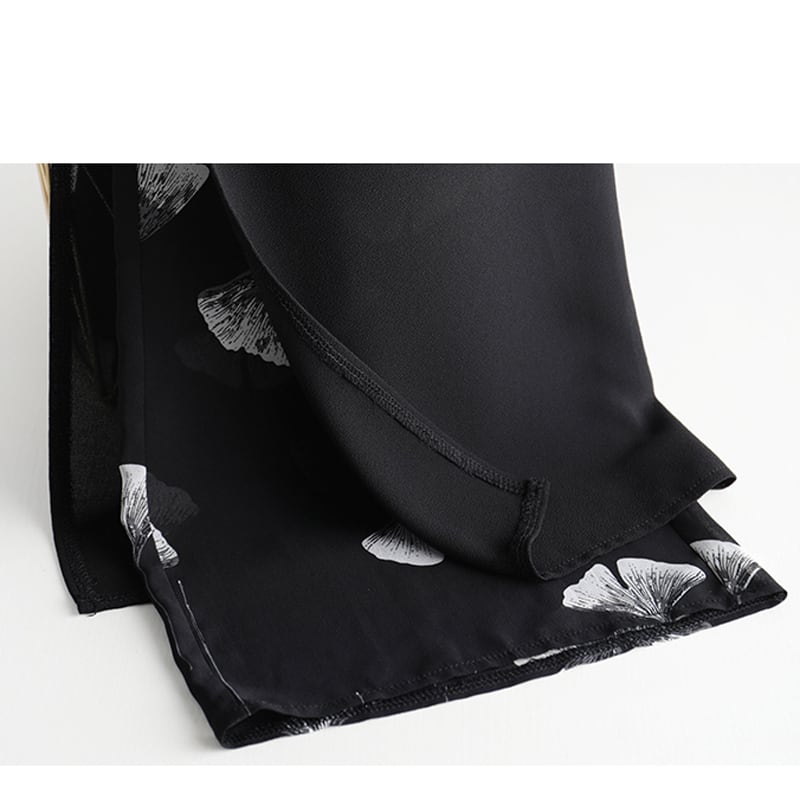 [Aooka Series]★Gaucho Pants★ Chiffon Women's Fashion Slit Easy to Match Black Black