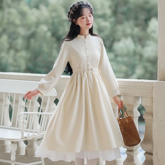 [Han Xuanwei Series]★China style dress★Stand neck literary style Spring clothes Autumn clothes Plain Cute S M L XL