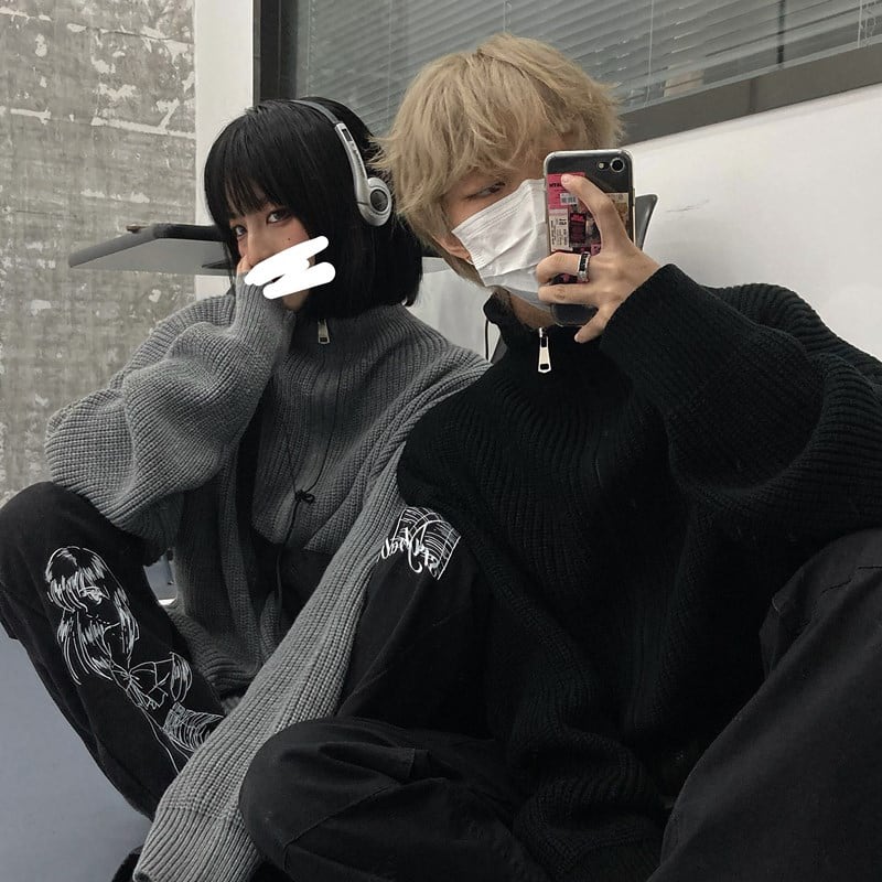 [Demon King Series] ★Sweater★ 3color Black Gray Beige Cartoon Zippered Outerwear Unisex