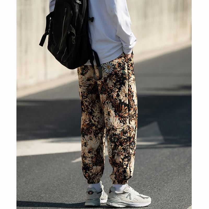 [Small Trouble Series]★China Style Pants★ 4color Oil Painting Style Floral Pattern Bottoms Unisex Men's Large Size