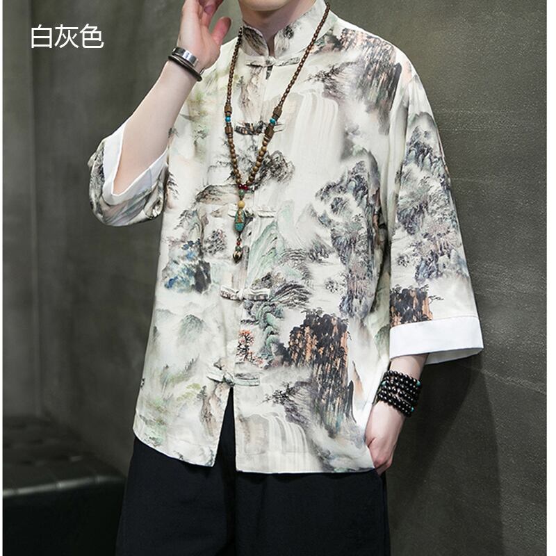 [JUNYI Series]★China style shirt★ Tops 6color Unisex Men's Large size Ink pattern Landscape pattern