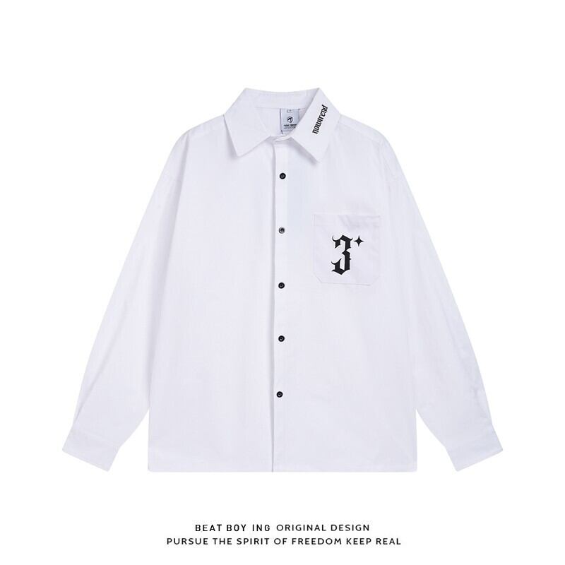 [TRAVEL ISSUANCE Series]★Shirt★ 2color Tops Long Sleeve Shirt Unisex Men's Unique Black White