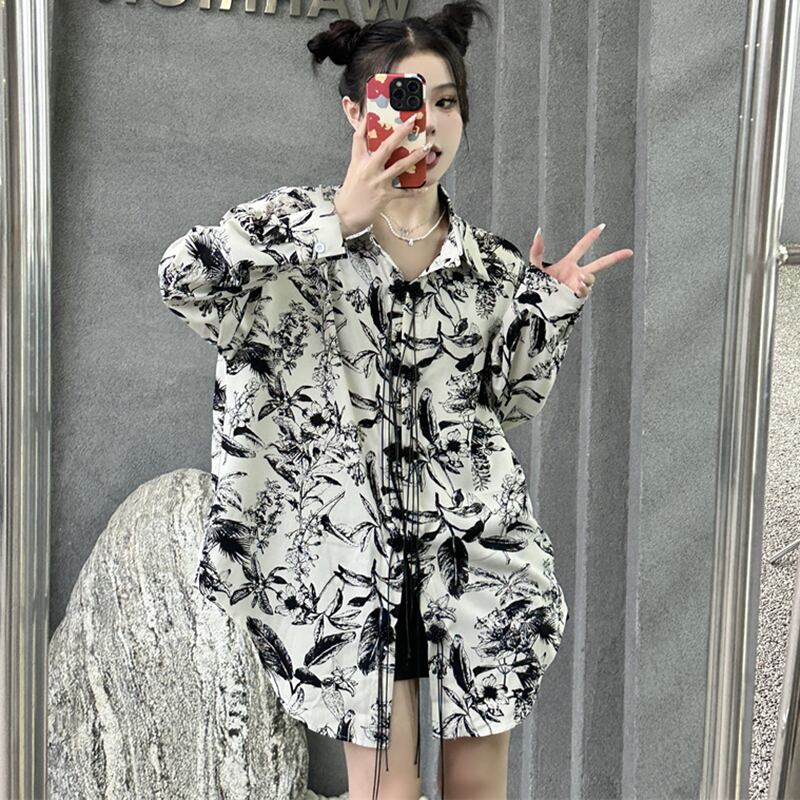 [Style Series]★Chinese style shirt★ Tops, Chinese clothes, improved Tang clothes, ink pattern, loose, fashion, slimming