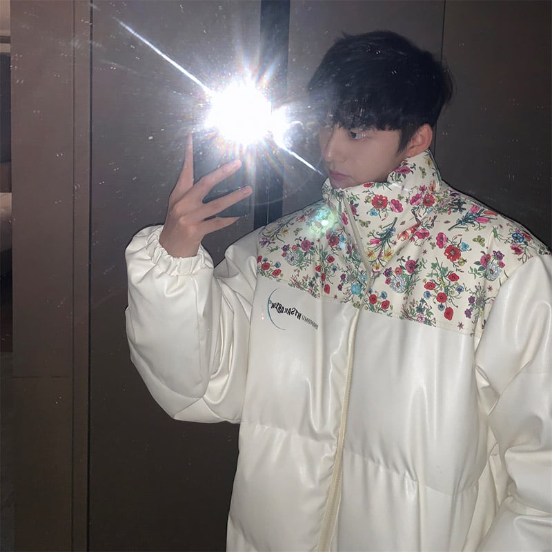 [High Series] ★Winter Coat★ 2color Thick Warm Unisex Men's Floral Pattern Outerwear Switching White Black