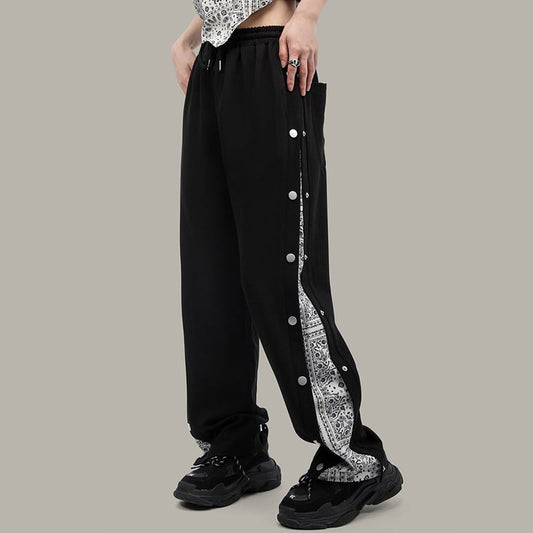 [THV Series]★Pants★ Wide pants, black, men's, large size, paisley pattern, cool, casual