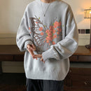 [Emperor series] ★Tops★ 4-color sweater, floral pattern, unisex, men's, large size, white, black, gray, coffee color