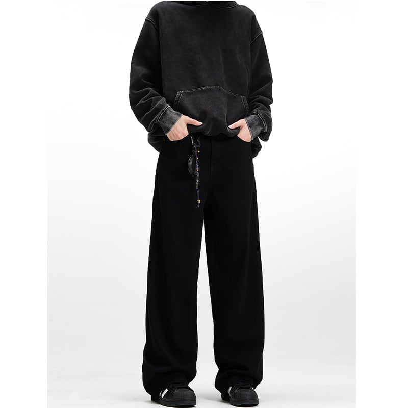 [Mr Bense Series] ★Denim Pants★ Embroidered Bottoms Trousers Unisex Men's Simple Black