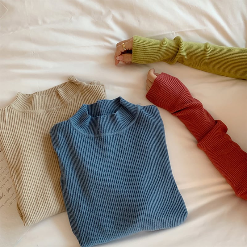 ★Knit tops★ 10 color selection Easy to match Slimming Easy to match Blue Black Red Pink Green Gray White Cheap