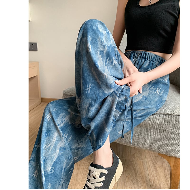 [FENGLIN Series] ★Casual Pants★ Bottoms Trousers Cool Blue Blue Slimming Alphabet