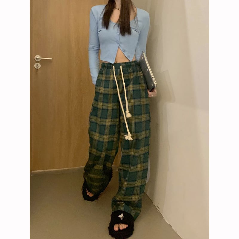 [MEIMEI Series]★Pants★ 2color Casual Pants Bottoms Plaid Pattern Green Red Green Red