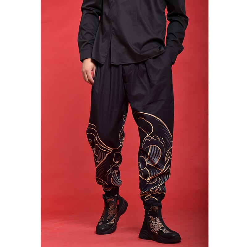 [Mumuki Series] ★Pants★ 2color Tops Unisex Men's Large Size Black Black Print