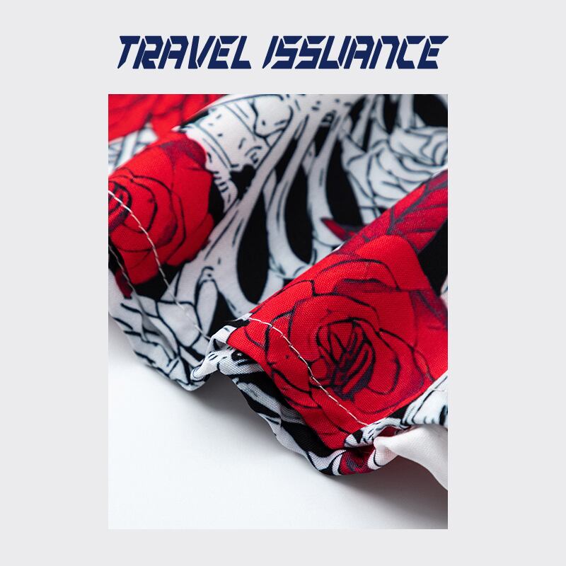 [TRAVEL ISSUANCE Series]★Shirt★ Hawaii Aloha Shirt Floral Pattern Unisex Men's Seaside Short Sleeve Skull