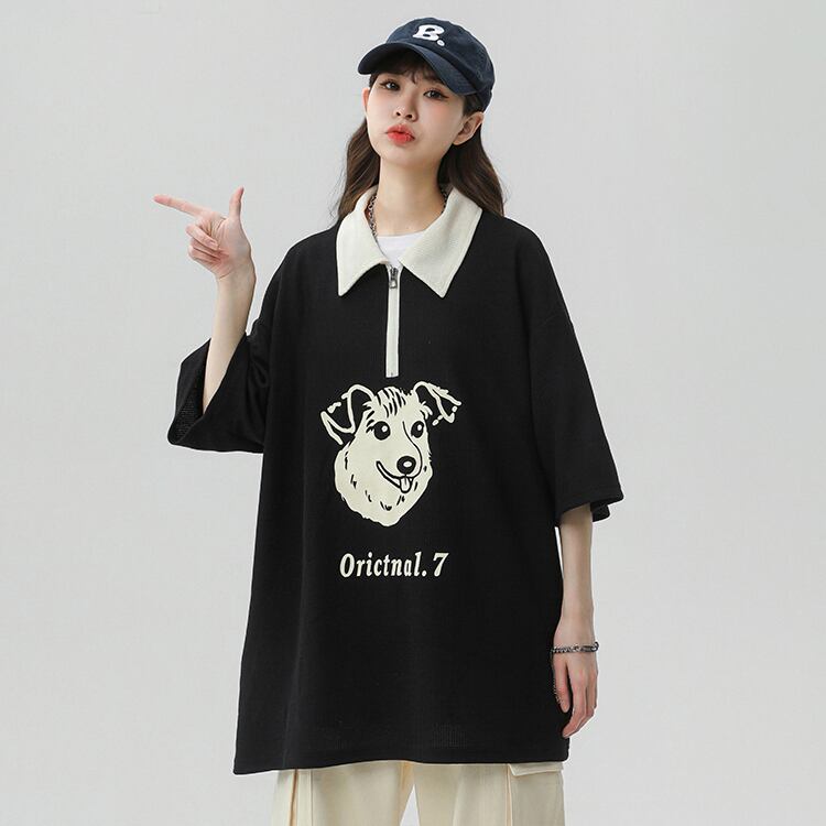 [Fujiman Series] ★POLO Shirt★ Tops 2color Unisex Men's Large Size Short Sleeve Beige Black