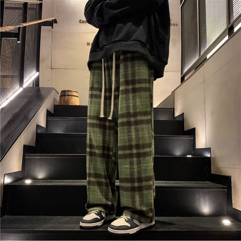 [JIARONG Series] ★Casual Pants★ 3color Bottoms Trousers Unisex Men's Plaid Pattern Large Size Black Green