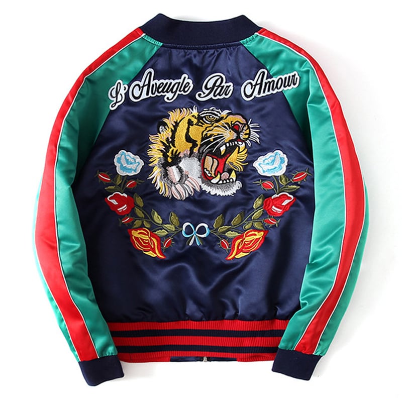 Chinese-style jacket with tiger embroidery, outerwear, stadium jacket, large size, SML, LL, 3L, 4L, sukajan, unisex, couple clothes