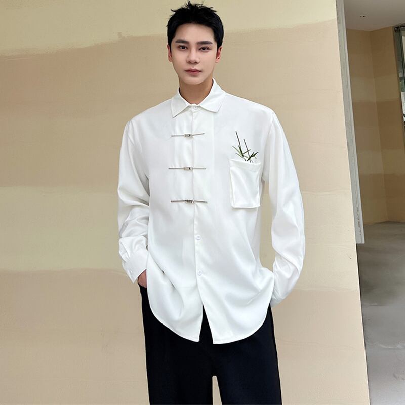 [Illustrated Series] ★Chinese style shirt★ Bamboo Bamboo pattern tops Long sleeve shirt Unisex Men's Chinese clothing Chinese clothing White White