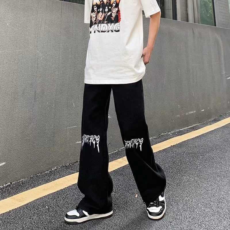 [MGJM Series]★Denim Pants★ 2color Bottoms Trousers Unisex Men's Slimming Black White Easy to match