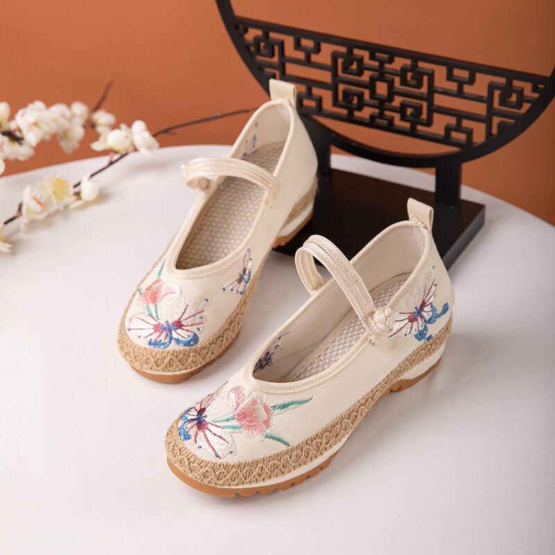 [BULUOYI Series]★Embroidered shoes★ 2color Chinese shoes Chinese dress shoes Beige Black Original