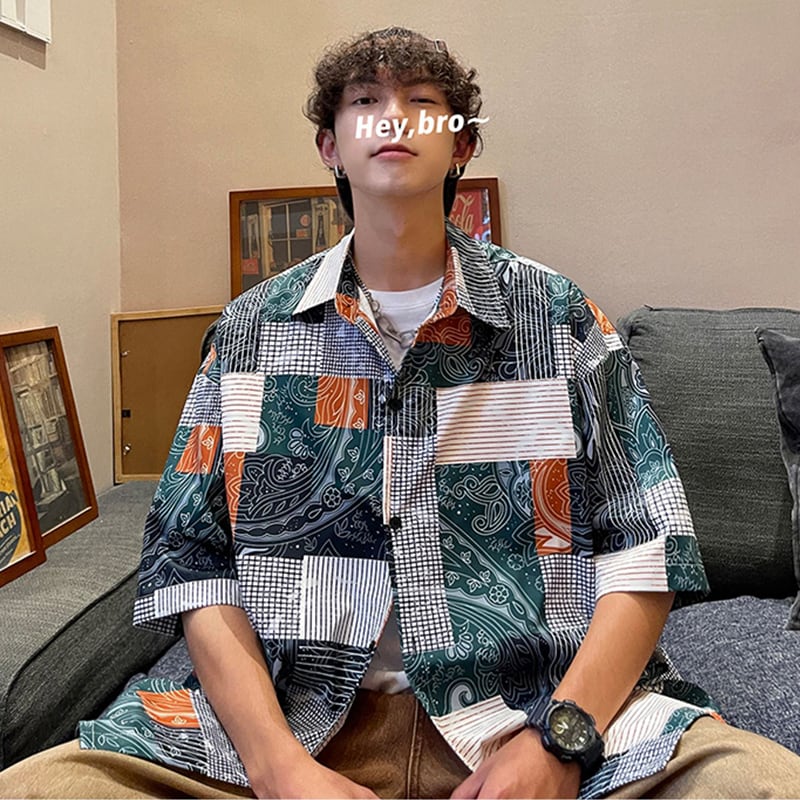 [ZHENNAN Series] ★Floral Pattern Shirt★ 2color Plaid Aloha Shirt Okinawa Hawaii Tops Short Sleeve Shirt Unisex Men's Summer Clothes